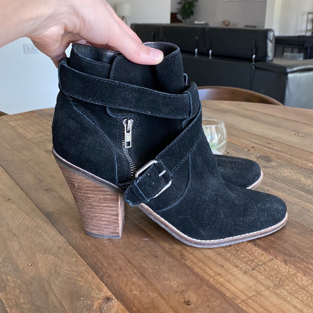 Dolce Vita Black Suede Buckle Zipper Booties Size 11